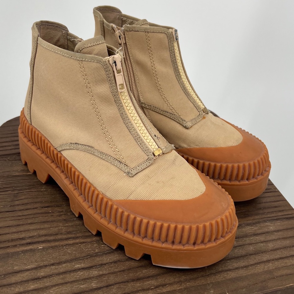 Silent D Tan Canvas‎ Chunky Lug Sole Ankle Boots Size 37 Gum Sole Gorpcore
